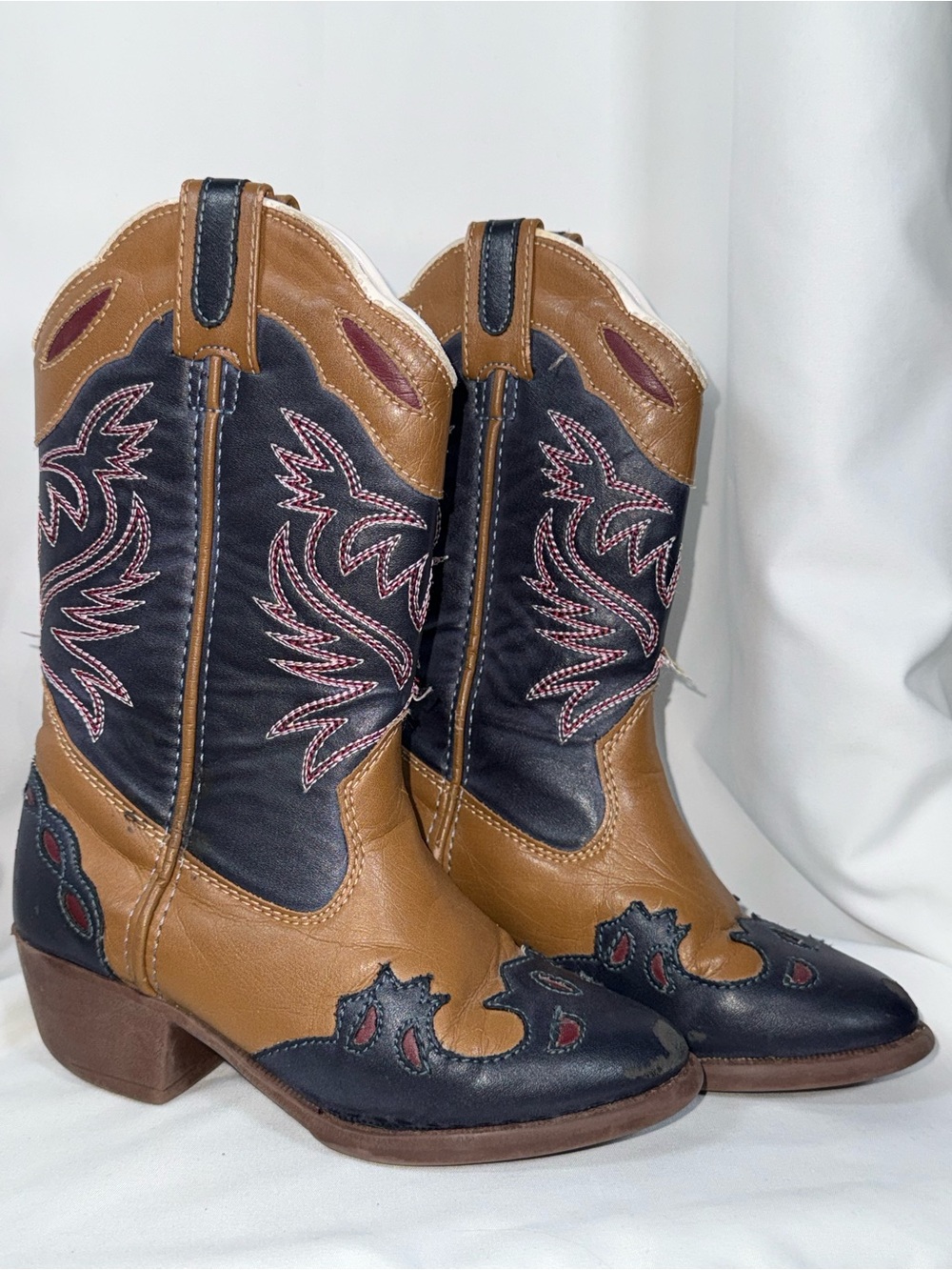 Girls Two-Tone Navy and Tan Western Cowboy Boots